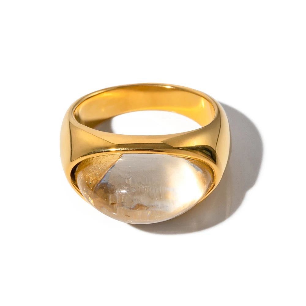 Anillo de piedra preciosa en cabujón con corazón de gel retro de Uworld en acero inoxidable, disponible en oro y plata.