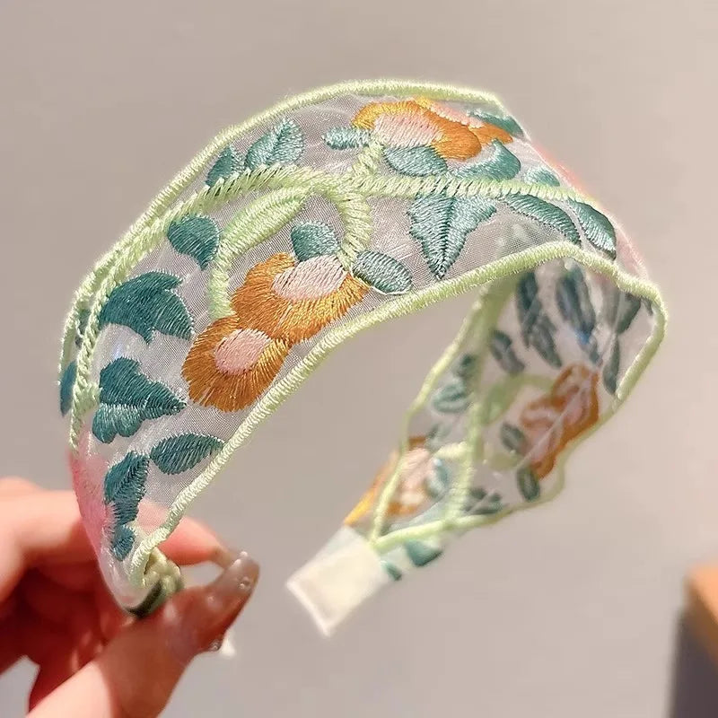 Elegant Embroidery Flower Hairband for Women Sweet Chiffon Hair Decorate Headband Hair Hoop Band Fashion Hair Accessories
