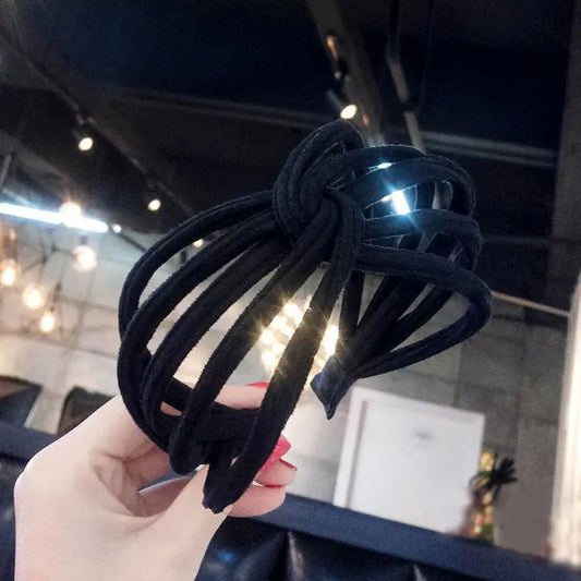 New Fashion Women Hollow Out Wide Hairbands Handmade Simple Cross Bow Headwraps Personality Solid Color Headbands Hair Holder