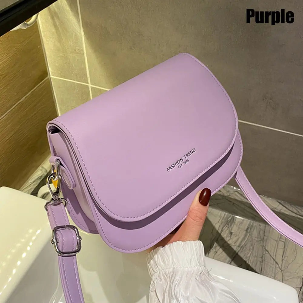 Trendy Solid Color PU Leather Crossbody Bag Saddle Shoulder Bag Flap Messenger Bag Handbags