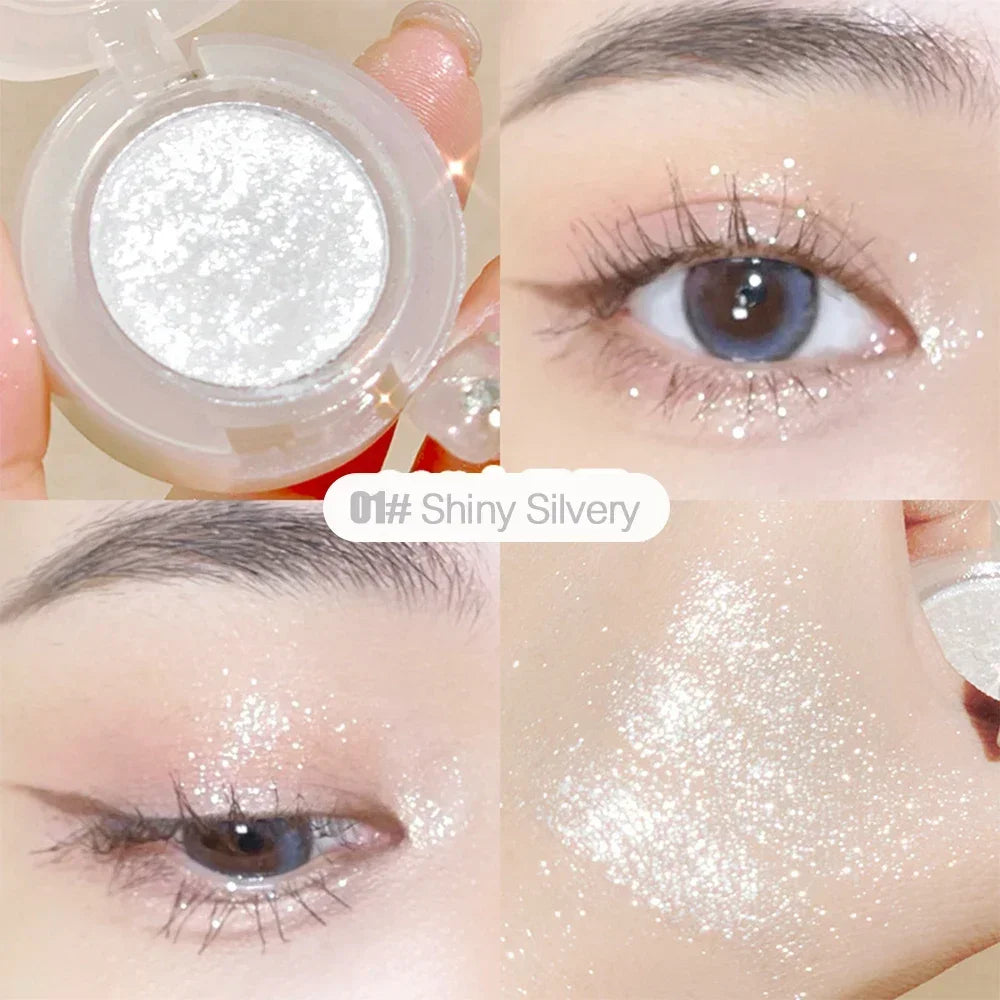 Paleta de Sombras de Ojos Monocromática con Brillo de Diamante, Sombras de Ojos Descoloradas, Iluminador, Lentejuelas, Resistente al Agua, Pigmentos de Maquillaje de Larga Duración