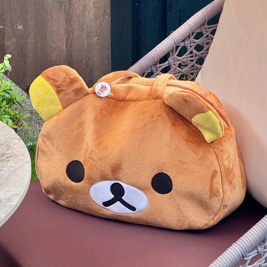 Kawaii Rilakkuma Plush Tote Bag Cute Brown White Bear Cartoon Handbag Soft Casual Shoulder Bag For Women Girl Large Capacity
