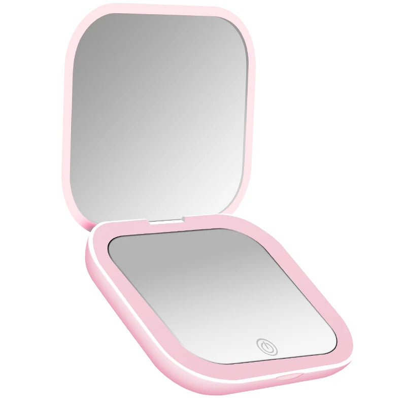 Espejo compacto con luces, aumento 1X/2X, plegable portátil de mano, pequeño espejo de bolsillo LED para maquillaje de viaje, para regalo, bolso
