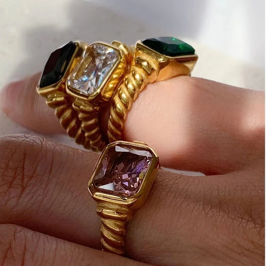 Anillo Uworld de acero inoxidable 316L chapado en oro PVD de 18K para dedo, joyería llamativa, con concha, perla de agua dulce y circonia