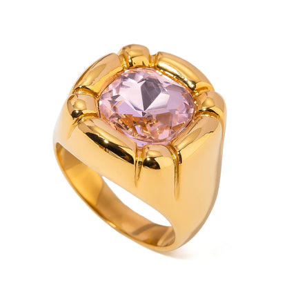 Anillo Uworld de acero inoxidable 316L chapado en oro PVD de 18K para dedo, joyería llamativa, con concha, perla de agua dulce y circonia
