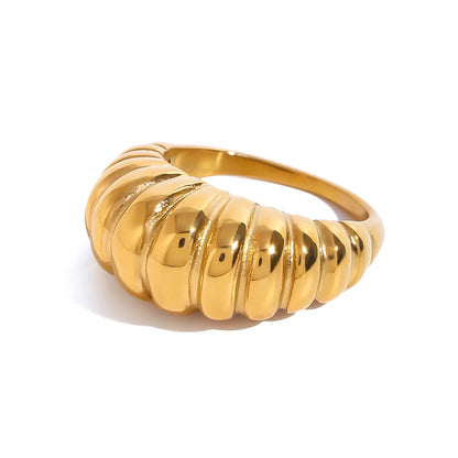Anillo Uworld de acero inoxidable 316L chapado en oro PVD de 18K para dedo, joyería llamativa, con concha, perla de agua dulce y circonia