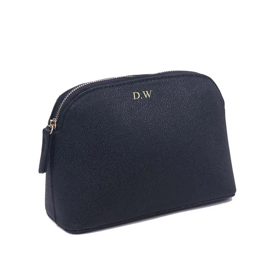 Bolsa de cosméticos de cuero sintético con letras personalizadas, clásica, sencilla, de color liso, con cremallera avanzada.