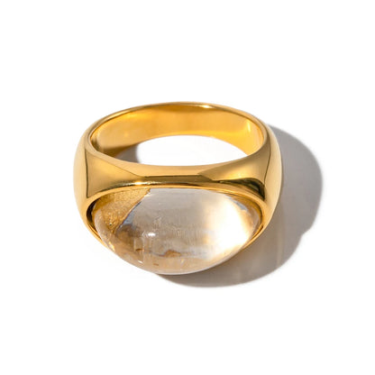 Anillo de piedra preciosa en cabujón con corazón de gel retro de Uworld en acero inoxidable, disponible en oro y plata.