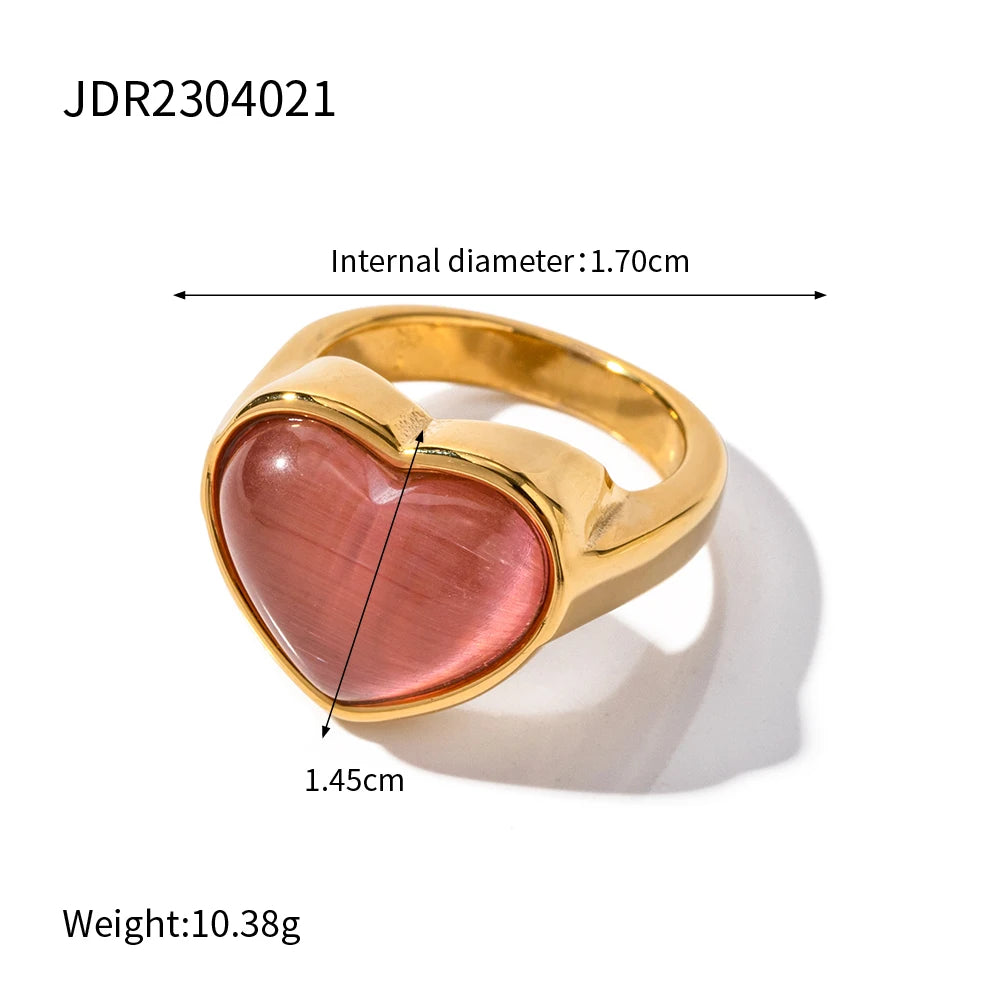 Anillo de piedra preciosa en cabujón con corazón de gel retro de Uworld en acero inoxidable, disponible en oro y plata.