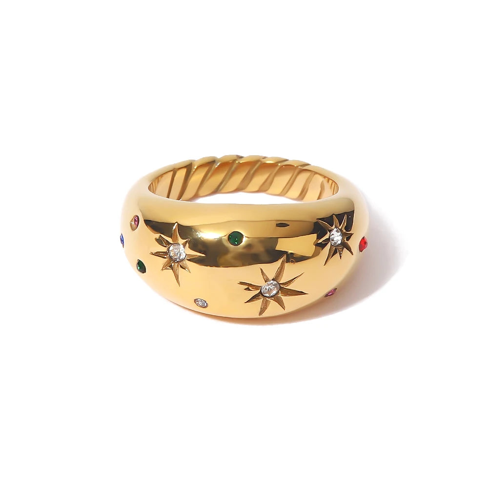 Anillo Uworld de acero inoxidable 316L chapado en oro PVD de 18K para dedo, joyería llamativa, con concha, perla de agua dulce y circonia