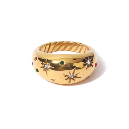 Anillo Uworld de acero inoxidable 316L chapado en oro PVD de 18K para dedo, joyería llamativa, con concha, perla de agua dulce y circonia