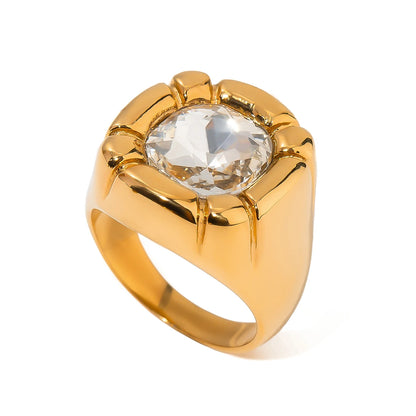 Anillo Uworld de acero inoxidable 316L chapado en oro PVD de 18K para dedo, joyería llamativa, con concha, perla de agua dulce y circonia