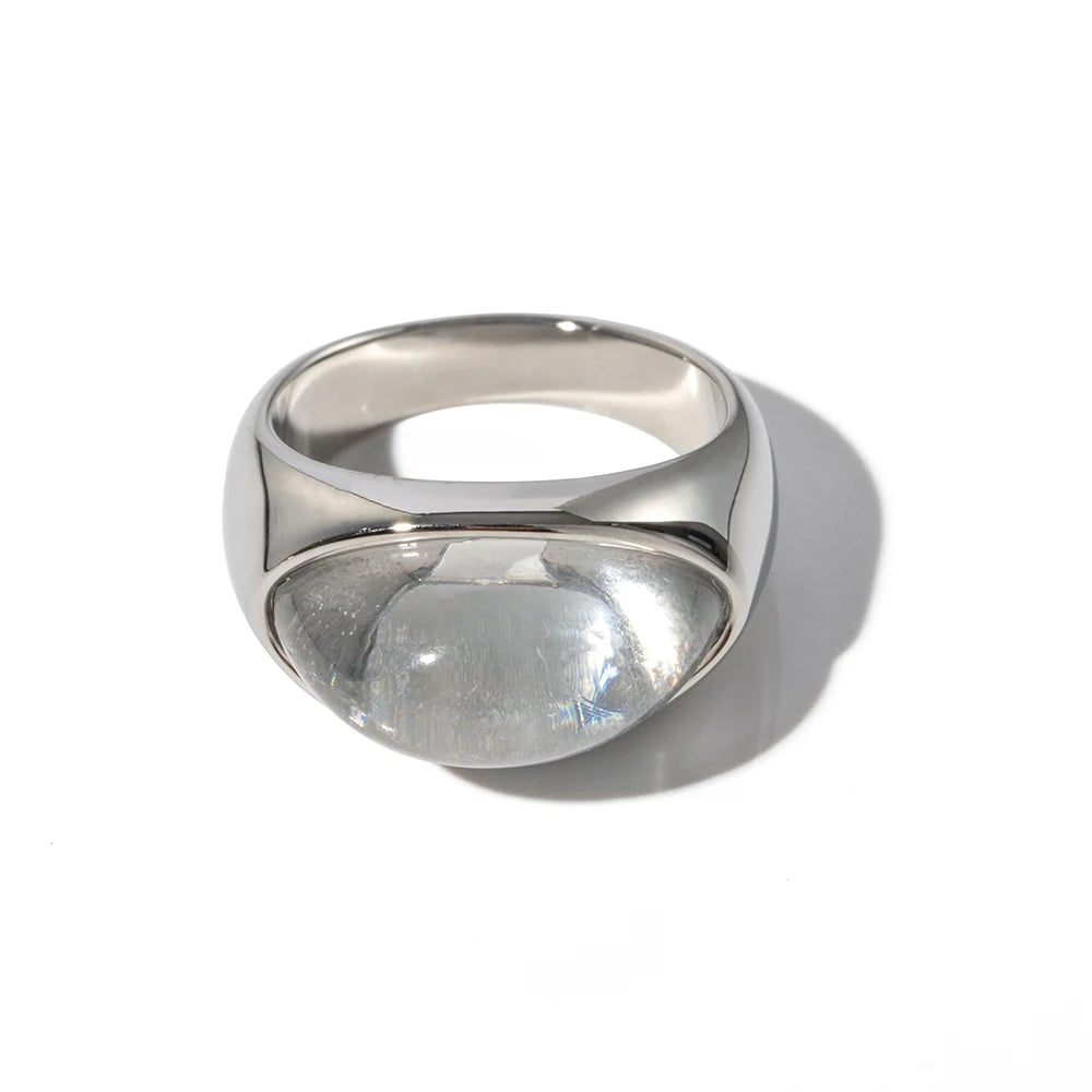 Anillo de piedra preciosa en cabujón con corazón de gel retro de Uworld en acero inoxidable, disponible en oro y plata.