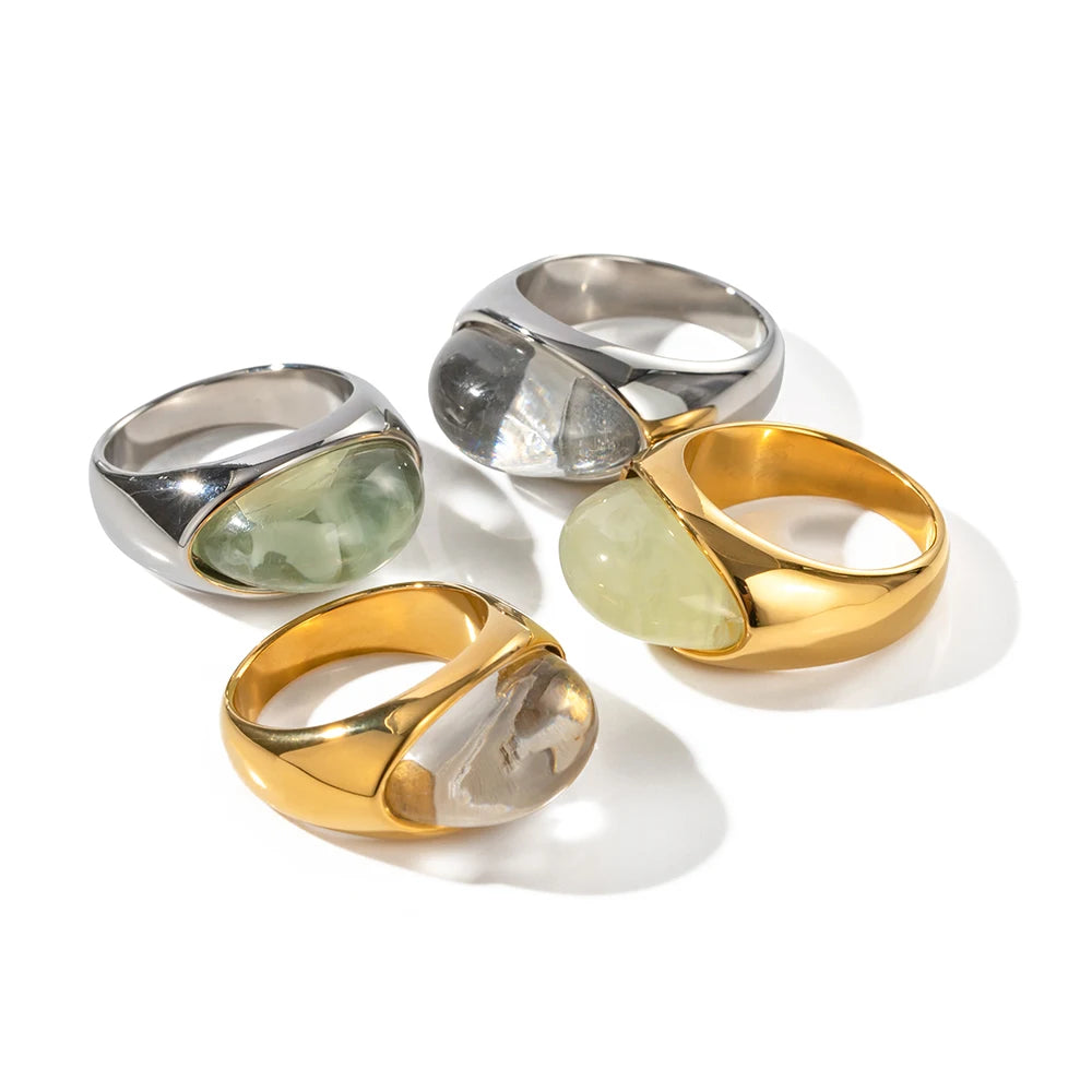 Anillo de piedra preciosa en cabujón con corazón de gel retro de Uworld en acero inoxidable, disponible en oro y plata.