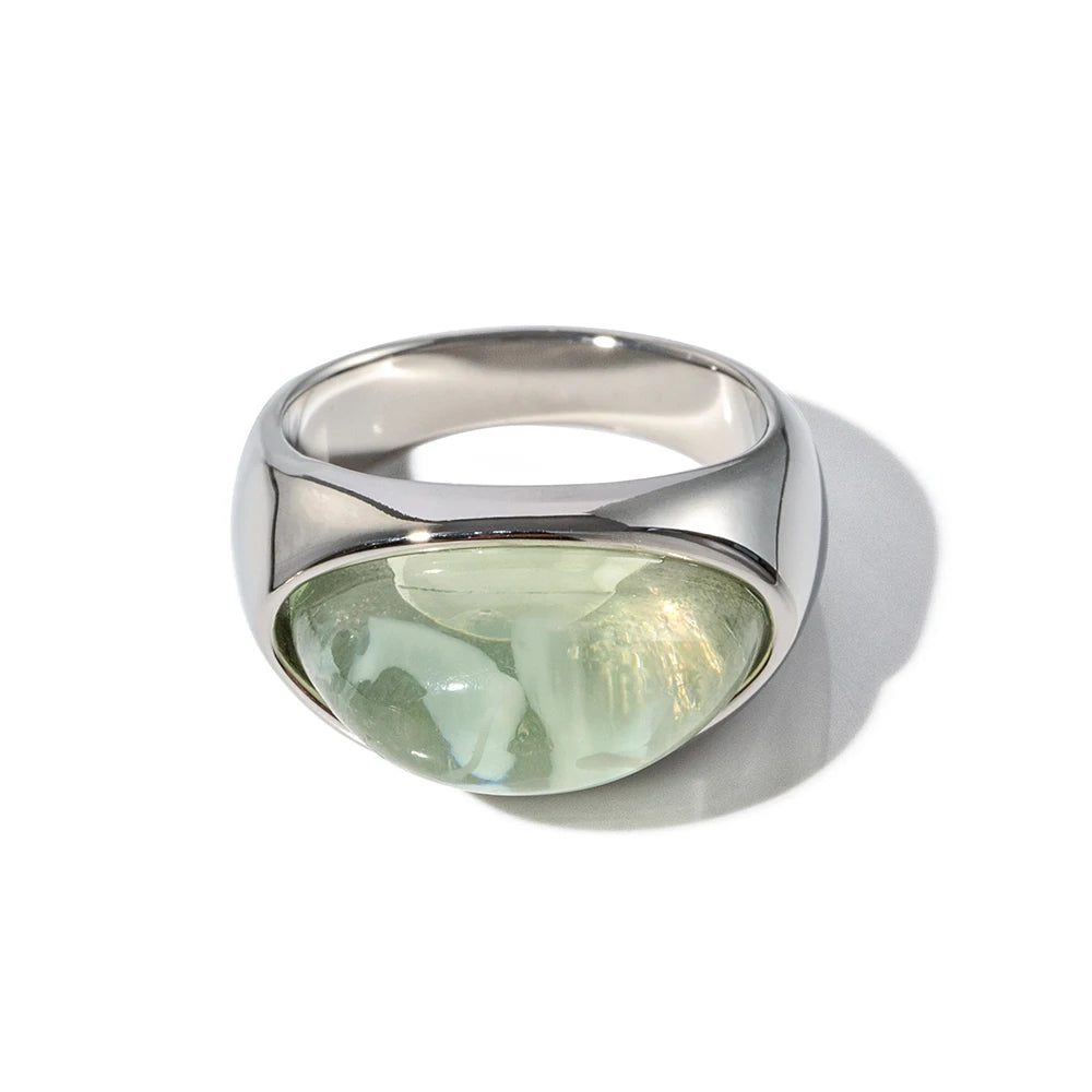 Anillo de piedra preciosa en cabujón con corazón de gel retro de Uworld en acero inoxidable, disponible en oro y plata.