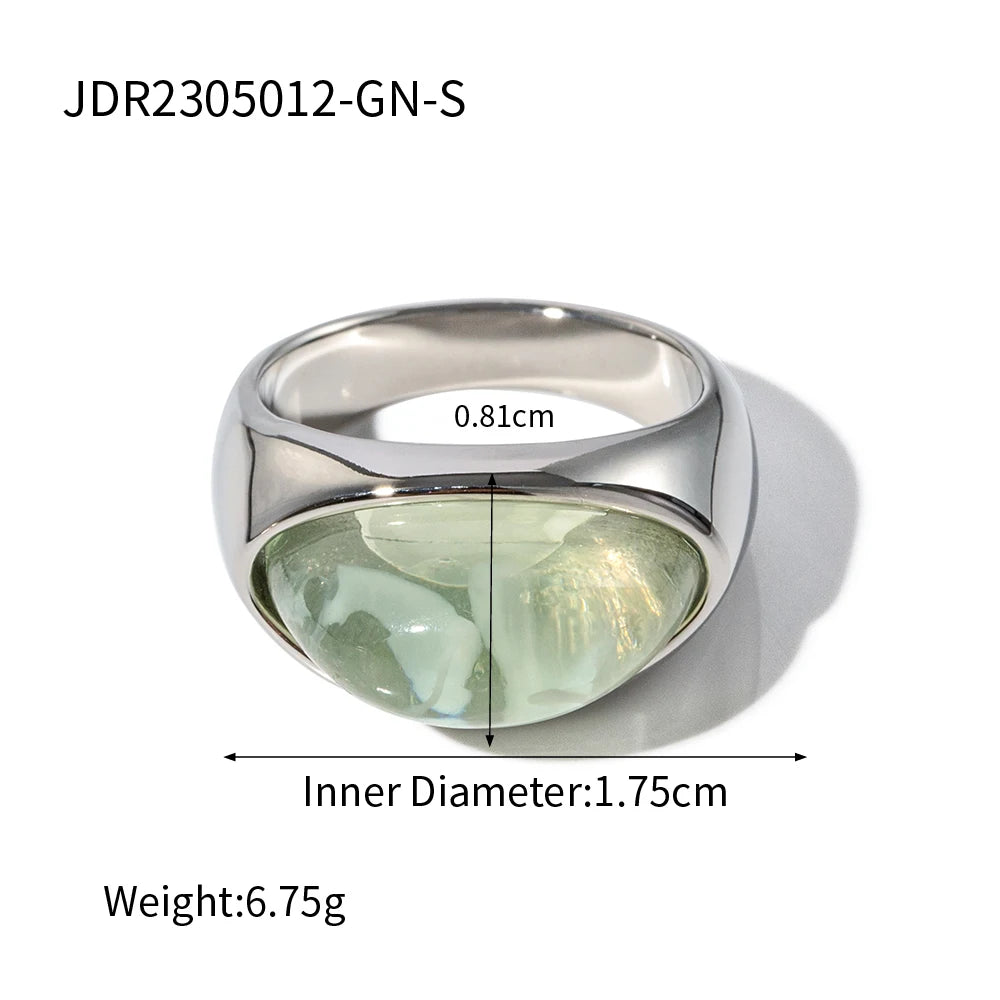 Anillo de piedra preciosa en cabujón con corazón de gel retro de Uworld en acero inoxidable, disponible en oro y plata.