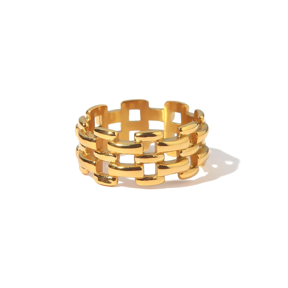 Anillo Uworld de acero inoxidable 316L chapado en oro PVD de 18K para dedo, joyería llamativa, con concha, perla de agua dulce y circonia