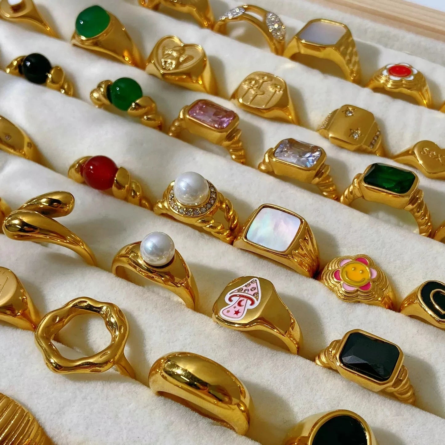 Anillo Uworld de acero inoxidable 316L chapado en oro PVD de 18K para dedo, joyería llamativa, con concha, perla de agua dulce y circonia