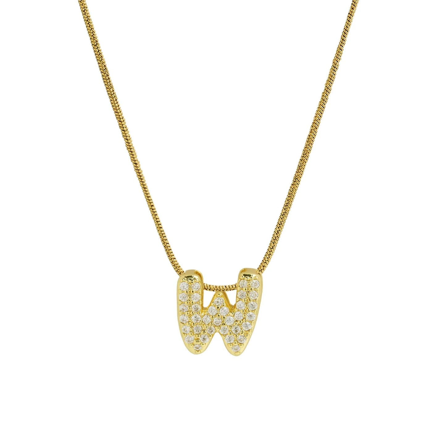 Collar con Inicial de Letra Bonita, Baño de Oro de 18K, Collar con Zirconias, Collar de Letras Infladas