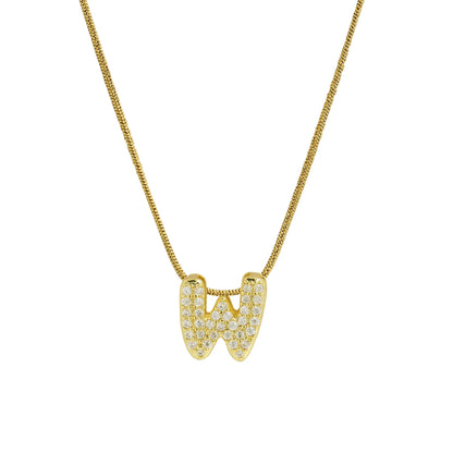 Collar con Inicial de Letra Bonita, Baño de Oro de 18K, Collar con Zirconias, Collar de Letras Infladas