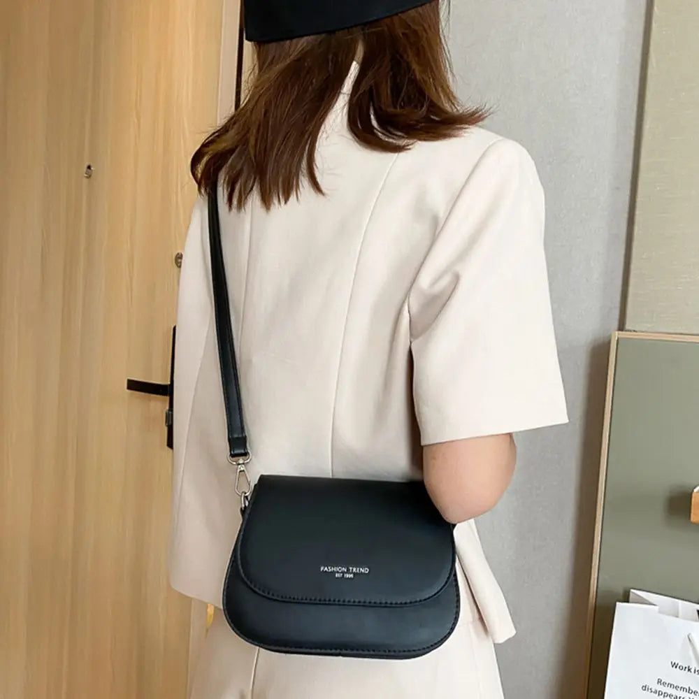 Trendy Solid Color PU Leather Crossbody Bag Saddle Shoulder Bag Flap Messenger Bag Handbags