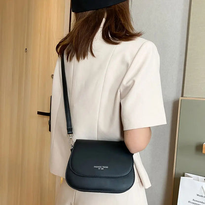 Trendy Solid Color PU Leather Crossbody Bag Saddle Shoulder Bag Flap Messenger Bag Handbags