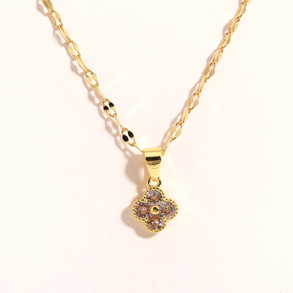 Collar con colgante de trébol violeta de cadena de acero inoxidable para mujer