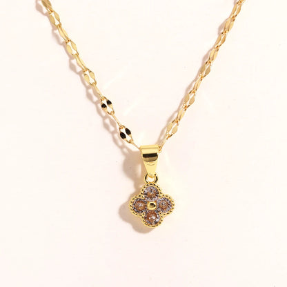 Collar con colgante de trébol violeta de cadena de acero inoxidable para mujer