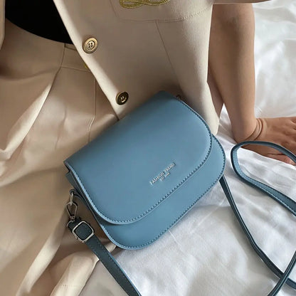 Trendy Solid Color PU Leather Crossbody Bag Saddle Shoulder Bag Flap Messenger Bag Handbags