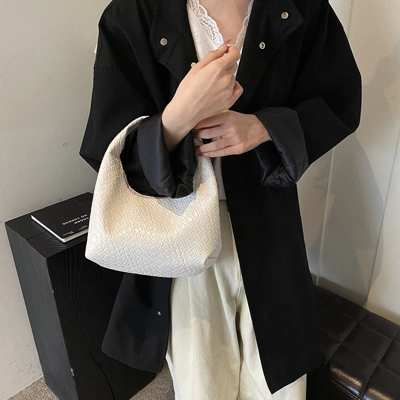 Bolso de Hombro Hobo Pequeño de Mujer de Moda Clásica, Tejido y Grabado, de Cuero PU Suave con Asa Superior, Bolsos Casuales para el Día a Día