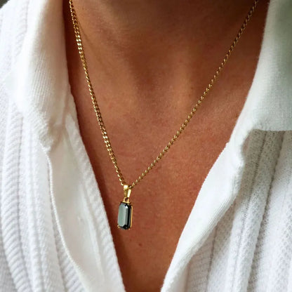 Gold Plated Natural Obsidian Stone Pendant Hiphop Stainless Steel Gemstone Onyx Stone Necklace Jewelry For Men