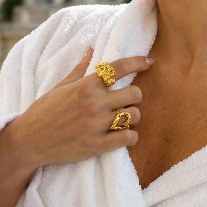 Anillo Uworld de acero inoxidable 316L chapado en oro PVD de 18K para dedo, joyería llamativa, con concha, perla de agua dulce y circonia