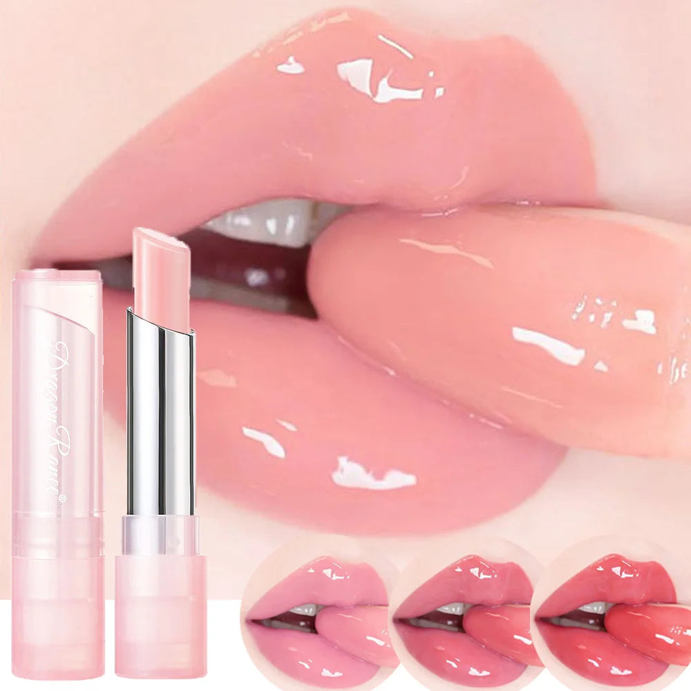 Bálsamo labial de cambio de color de gelatina con cambio de temperatura, hidratante, difícil de desvanecer, lindo lápiz labial color rosa, cuidado de los labios, 1 pieza