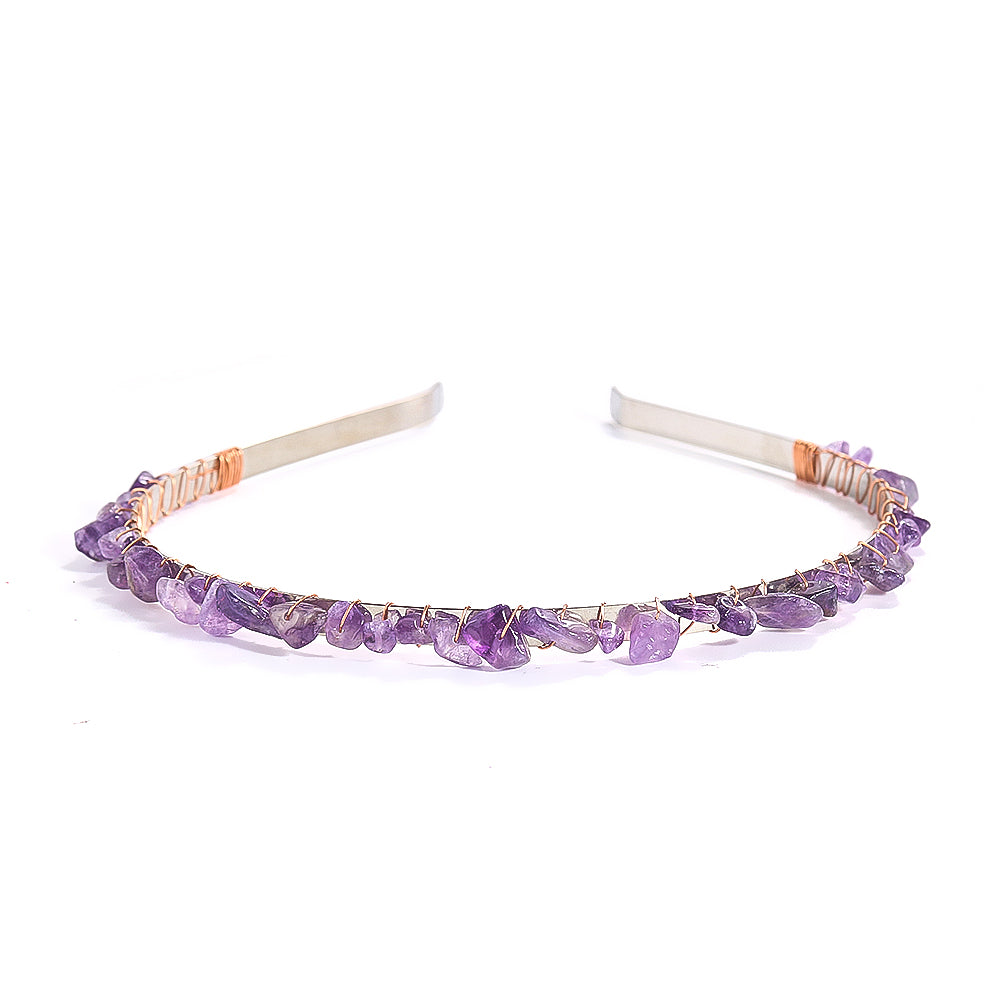 Natural Chakra Stone Amethyst Crystal Gravel Hairband Healing Gemstone Energy Crown Tiara Headband Hair Accessories for Women