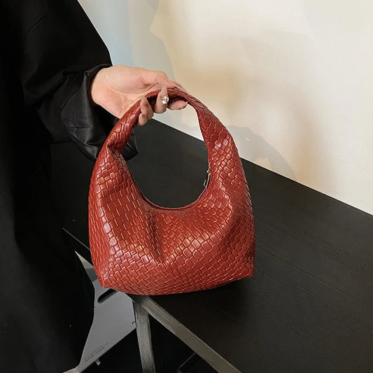 Bolso de Hombro Hobo Pequeño de Mujer de Moda Clásica, Tejido y Grabado, de Cuero PU Suave con Asa Superior, Bolsos Casuales para el Día a Día