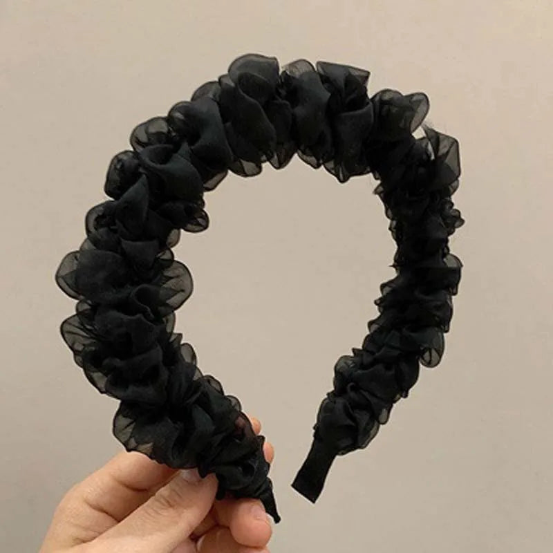 New Trendy Solid Color Mesh Pleated Headbands for Women Korean Elegant Ruffle Hairband Hair Band Headwear Hair Accessories