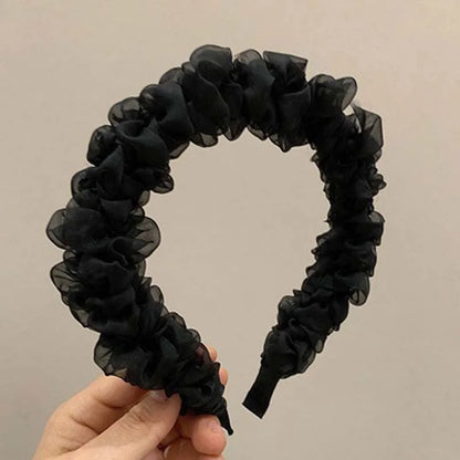 New Trendy Solid Color Mesh Pleated Headbands for Women Korean Elegant Ruffle Hairband Hair Band Headwear Hair Accessories