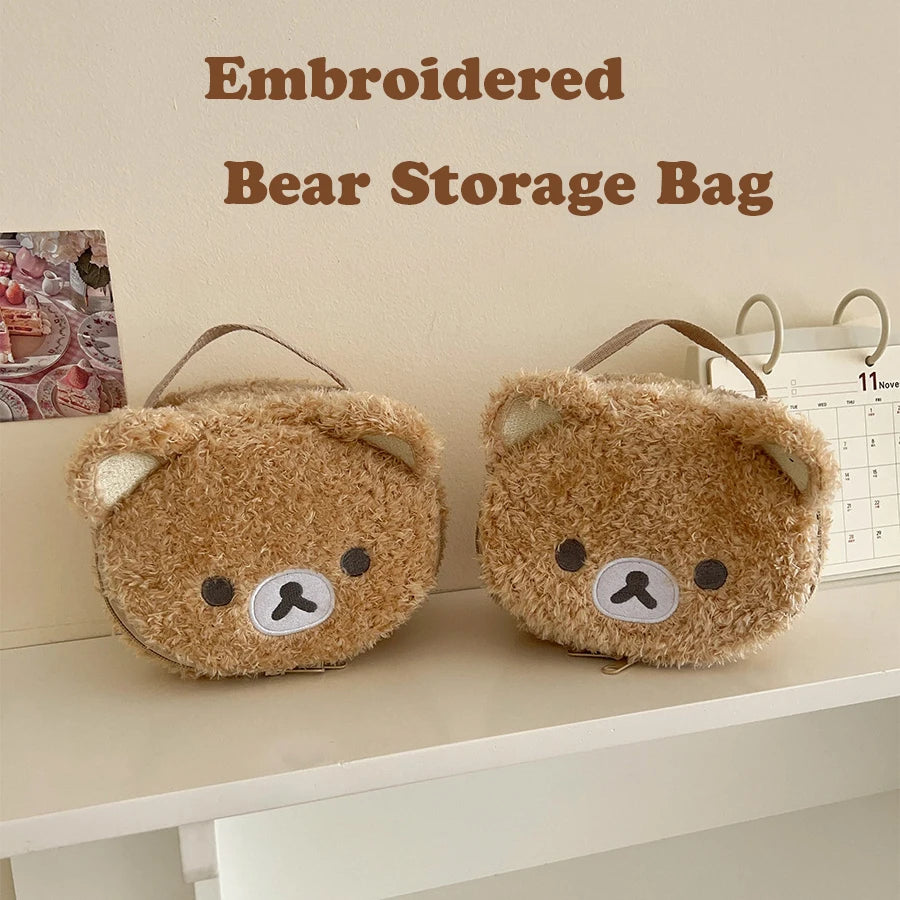 Estuche de maquillaje de peluche con diseño de oso relajado de anime, bolsa de cosméticos para mujer, bolsa de almacenamiento de joyas, organizador para chica, bolsos de mano, regalo,