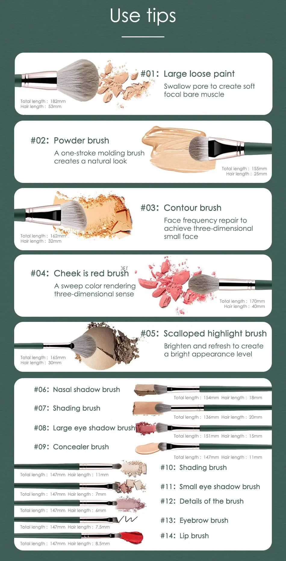 14 piezas de brochas de maquillaje suaves y esponjosas, herramientas cosméticas, polvo, sombra de ojos, base, rubor, para difuminar, brocha de belleza para maquillaje