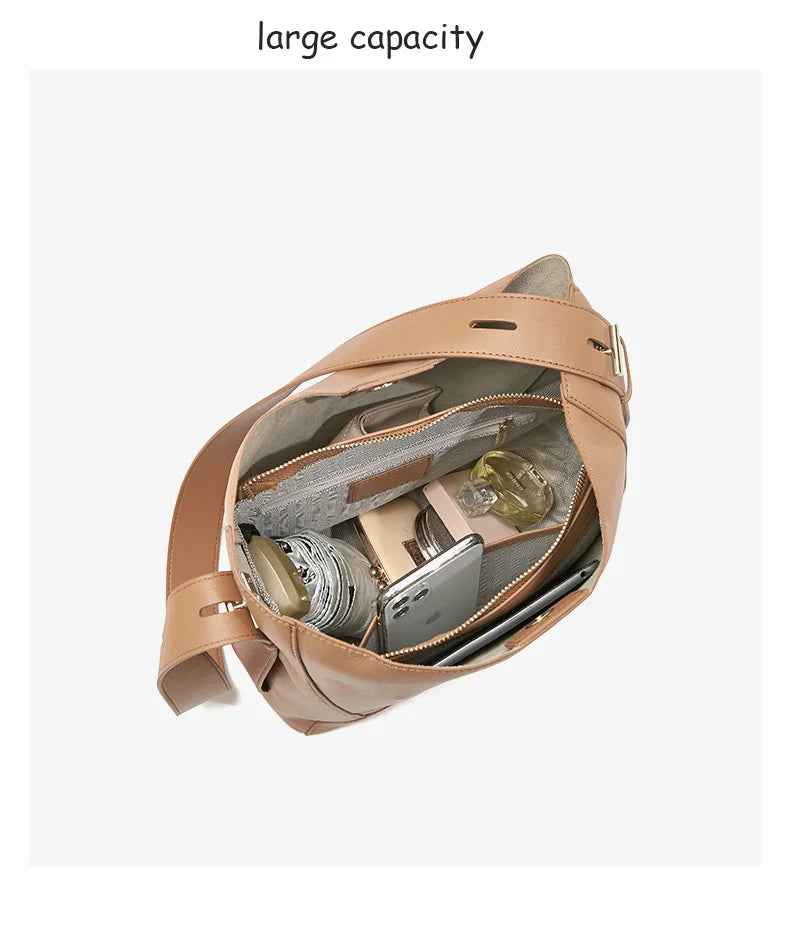 FOXER 2026 New Women's Bucket Bag Split Leather Large Capacity Tote Bag Female Crossbody Bag Commuter Shoulder Bag