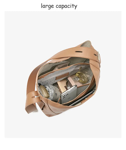 FOXER 2026 New Women's Bucket Bag Split Leather Large Capacity Tote Bag Female Crossbody Bag Commuter Shoulder Bag