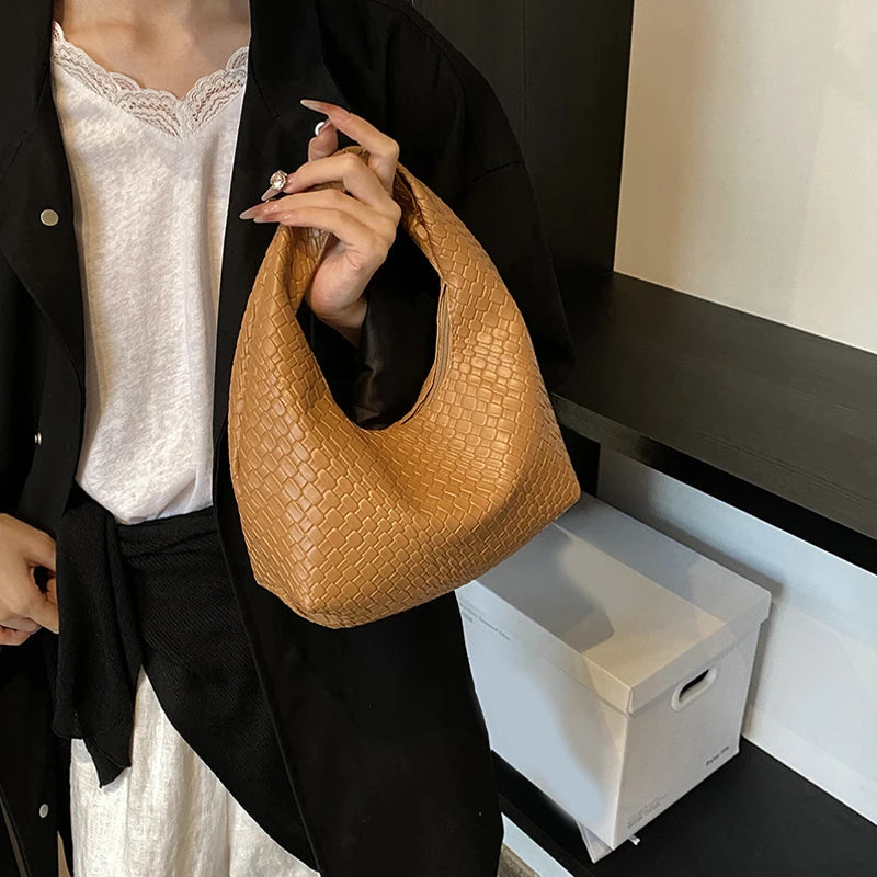 Bolso de Hombro Hobo Pequeño de Mujer de Moda Clásica, Tejido y Grabado, de Cuero PU Suave con Asa Superior, Bolsos Casuales para el Día a Día