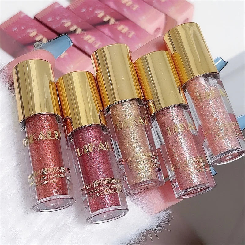 Brillo de Labios con Purpurina Diamante a Prueba de Agua 5 Colores Brillo de Labios Líquido con Purpurina Centelleante Brillo de Labios con Perla Diamante Maquillaje de Labios Sexy