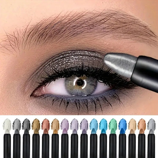 16 colores de delineadores metálicos en lápiz, con colores brillantes, maquillaje resistente al agua y de larga duración para los ojos