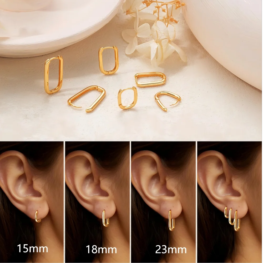 2/6 PCS Pendientes Huggies Minimalistas Mariasz de Acero Inoxidable con Recubrimiento PVD Color Oro, Aro Cuadrado para Mujeres y Hombres, Joyería Clásica