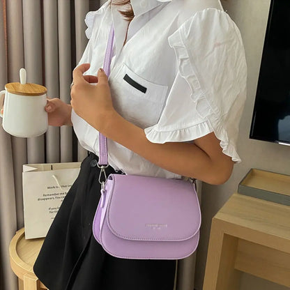 Trendy Solid Color PU Leather Crossbody Bag Saddle Shoulder Bag Flap Messenger Bag Handbags