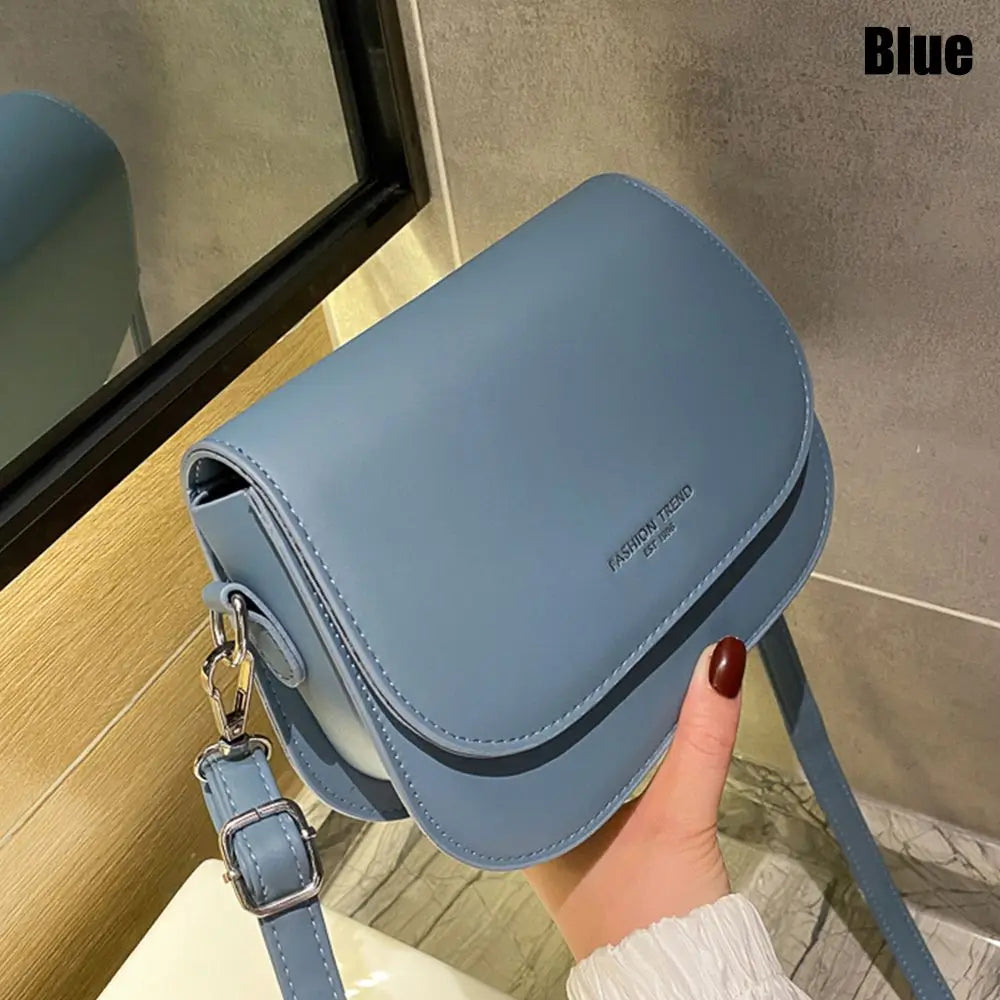 Trendy Solid Color PU Leather Crossbody Bag Saddle Shoulder Bag Flap Messenger Bag Handbags