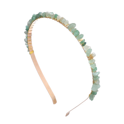 1PC Natural Stone Crown Gravel Headbands Irregular Aquamarines Amethysts Chip Beads Hair Hoops For Women Girl Hair Accessories