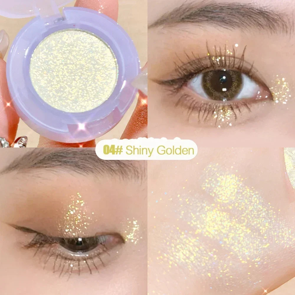 Paleta de Sombras de Ojos Monocromática con Brillo de Diamante, Sombras de Ojos Descoloradas, Iluminador, Lentejuelas, Resistente al Agua, Pigmentos de Maquillaje de Larga Duración
