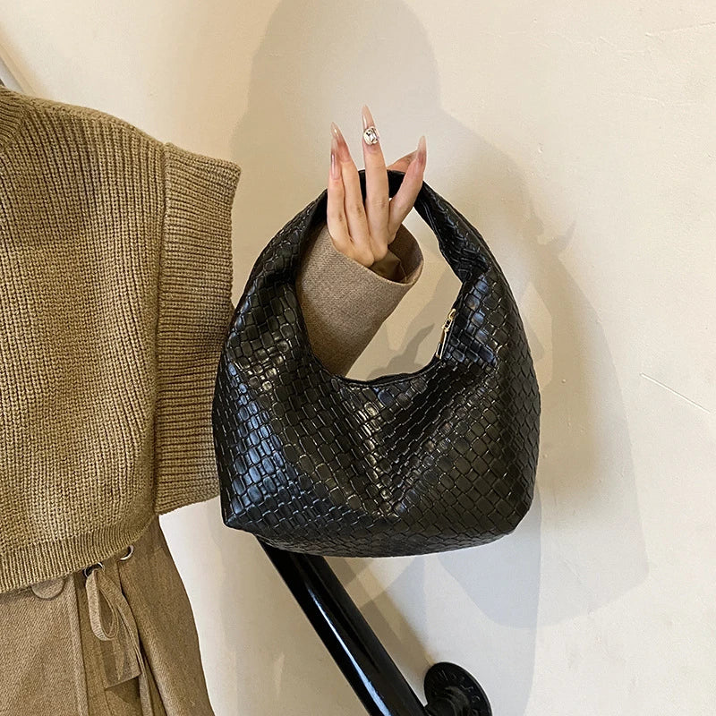 Bolso de Hombro Hobo Pequeño de Mujer de Moda Clásica, Tejido y Grabado, de Cuero PU Suave con Asa Superior, Bolsos Casuales para el Día a Día